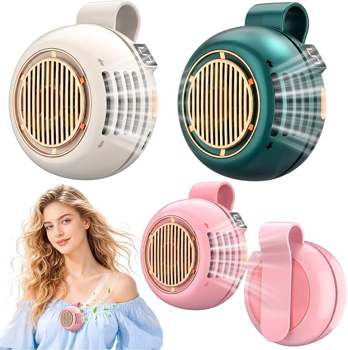 3 Pack Portable Silent Mini Bladeless Fan Clip on 5 Adjustable Speeds Digital Display 360 Rotatable USB Rechargeable Electric Small Fan for Shirt Waist Outdoor Travel(Beige Pink Green)