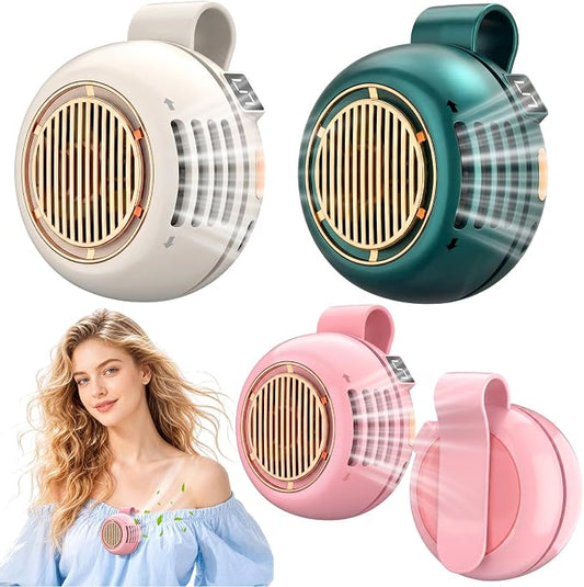 3 Pack Portable Silent Mini Bladeless Fan Clip on 5 Adjustable Speeds Digital Display 360 Rotatable USB Rechargeable Electric Small Fan for Shirt Waist Outdoor Travel(Beige Pink Green)