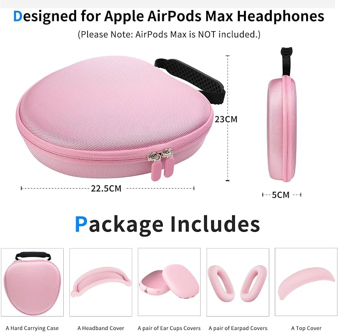 Hard Case for AirPods Max 2 Supports Sleep Mode, Travel Carrying Headphone Case with AirPods Max Silicone Earpad Case/Ear Cups/Headband Cover, AirPod Max 2/1 Protective Portable Storage Bag (Pink)