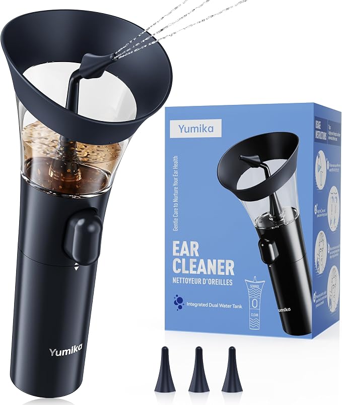 Yumika Ear Wax Removal Kit – Manual Ear Cleaner with Powerful Water Flow for Deep Clean & Soft Silicone Tip, Dark Blue