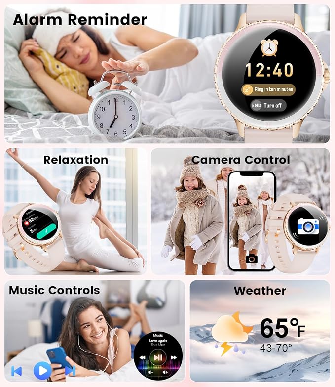 SUNKTA Smart Watch for Women (Answer/Make Call),1.27" Curved Display Smartwatch with Female Cycle/Sleep Monitor,5ATM Waterproof Fitness Tracker 100 Sport Modes Pedometer for Android/iOS,Gold