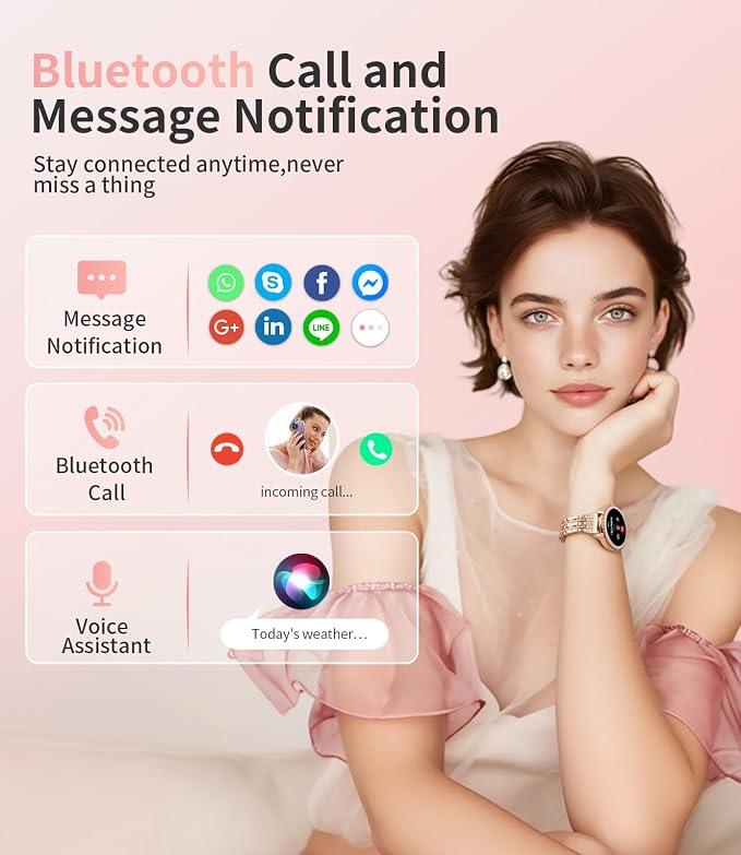 SUNKTA Smart Watch for Women (Answer/Make Call),1.27" Curved Display Smartwatch with Female Cycle/Sleep Monitor,5ATM Waterproof Fitness Tracker 100 Sport Modes Pedometer for Android/iOS,Gold