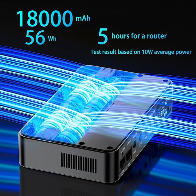 Battery Backup for Router CCTV 18000mAh(56Wh) 12V⎓2A DC UPS 9V⎓2A, Mini UPS USB 5V/3.6A