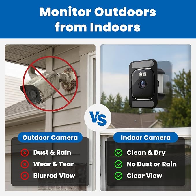 2K Indoor Window Camera with Adjustable Mount, No Drill Window Security Camera, Anti-Glare Glass Design, Night Vision, Local Storage, Easy Install Camera for Indoor Monitoring Outdoor (2 pack)