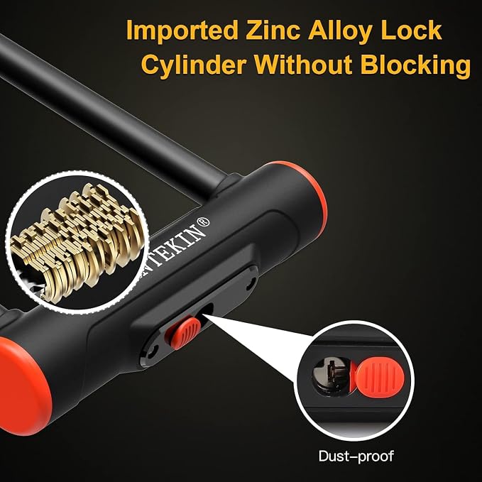 Bike U Lock Heavy Duty Bike Lock Bicycle Lock, 16mm U Lock and 3ft / 5ft / 6ft Length Security Cable with Sturdy Mounting Bracket for Bicycle, Motorcycle and More