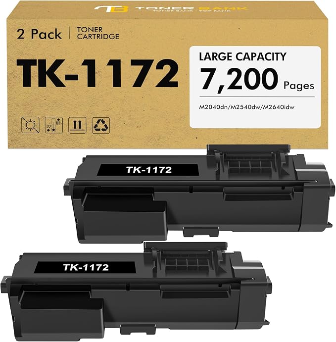 TK1172 TK-1172 Black Toner Cartridge High Yield 2-Pack Compatible for Kyocera TK1172 TK-1172 Toner for ECOSYS M2540dw M2040dn M2640idw Printer (7,200 Pages)