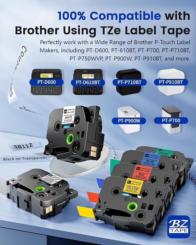 Label Maker with 7pk Color 24mm Tapes, P780BT Rechargeable Label Maker Bluetooth, 9mm 12mm 18mm 24mm Wide Labels-Waterproof, Auto Cut, Connect Phone & PC, Type-C Charging for Home Office Use