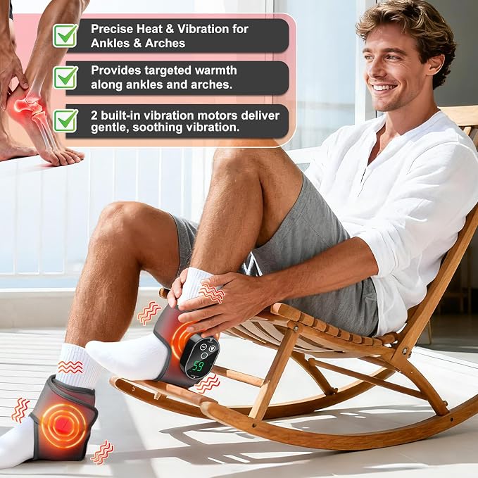 2-Pack Cordless Foot Massager for Neuropathy, Ankle Massager for Pain Relief, Ankle Heating Pad with Massage, 4 Heat Levels, 3 Massage, Foot Massager, Gray, HSA Eligible FSA