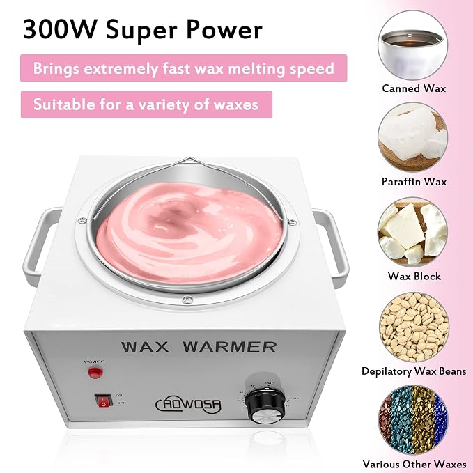 Large Single Waxing Warmer Professional 3L Electric Wax Heater Machine Hold 5.5 Lbs for Hair Removal, Large Wax Pot Paraffin Facial Skin Body SPA Salon Equipment with 100 Sticks
