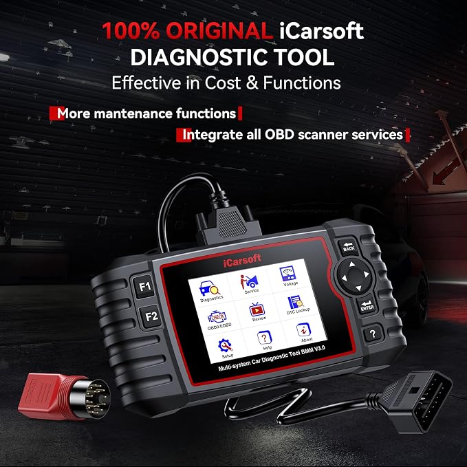 Bidirectional Diagnostic Tool for BMW/Rolls-Royce, iCarsoft BMM V3.0(Enhanced VER) Full Resets/Battery Registration/ECU Coding All System OBD2 Scanner Code Reader with 16PIN+20PIN Diagnostic Adapters