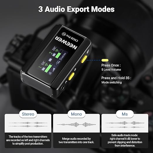 NEEWER CM28 PRO Wireless Lavalier Lapel Microphone System + Basics TS03 Flexible Phone Tripod with Remote for iPhone & Camera, 656ft/200m Range Mic Compatible with iPhone iPad Android Camera PC