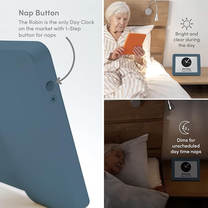 Robin Day Clock 2026 for Seniors, 8" Large Digital Calendar Dementia Clock with Talking Function, Alarms, Easy-to-Read Display for Elderly, Day Date Time, Medication Reminder, DST, Winter Blue