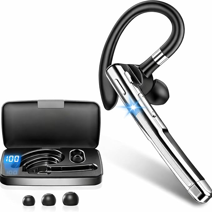 Bluetooth Headset V6.1,100Hrs Talk Time Dual Noise Cancellation Wireless Earpiece,Handsfree Headset with Mic,Driving Headset for Android, iOS,Laptop,Office,Truck Driver,Gunmetal Black