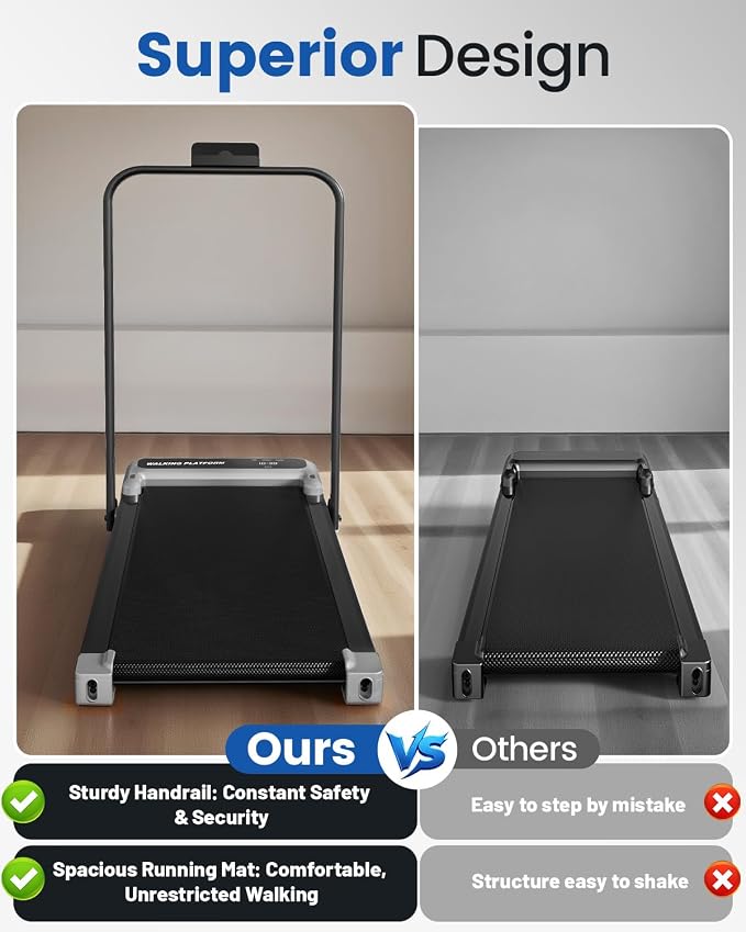 Walking Pad Treadmill with Handle Bar and Adjustable Incline, Compact Portable Treadmills for Home Office, 2.5HP Quiet Anti-Slip Under Desk Treadmills, 0.6-3.8 MPH Remote Speed Control