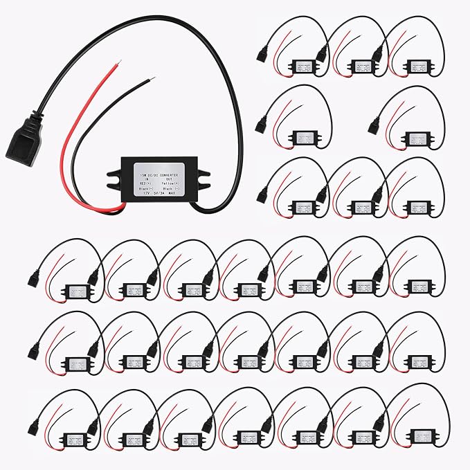 Weewooday 30 Pieces 12v to 5v Dc Converter Buck Module USB Output Power Adapter Dc Car Power Converter Regulator