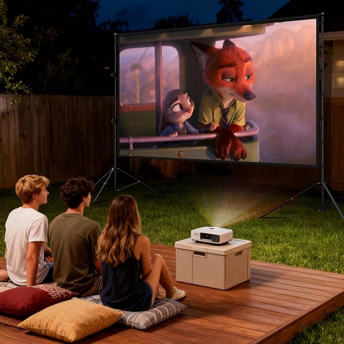 Outdoor Projector Screen with Stand - 150 Inch Portable Projector Screen Outdoor Indoor Projection Screen 16:9 4K HD Movie Screens with Carry Bag Can Enjoy Home Theater Projection Screens