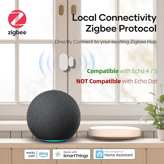 2 Pack Zigbee Door Sensor, Mini Smart Contact Sensor for Home Automation, Kid Safety, Compatible with SmartThings, Alexa, Home Assistant, Aeotec, Hubitat, Homey, Zigbee Hub Required