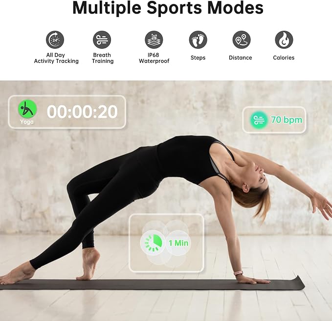 Health Fitness Tracker, Smart Watch with 24/7 Heart Rate and Blood Oxy-gen Monitor, Sleep Tracker with IP68 Waterproof, Activity Tracker Pedometer Step Counter for Women Men