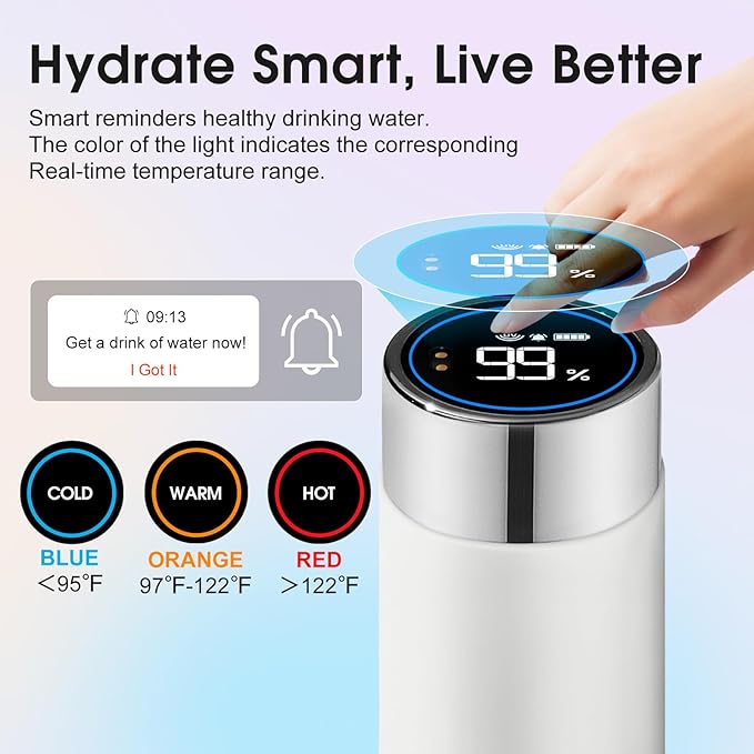 Vsitoo 8.5oz self-cleaning Mini Insulated Water Bottle,Stainless Steel Vacuum Flask,AI Self-Clean,30-Day Battery Life,BPA-Free,Perfect Small Water Bottle for Travel, Purse,White