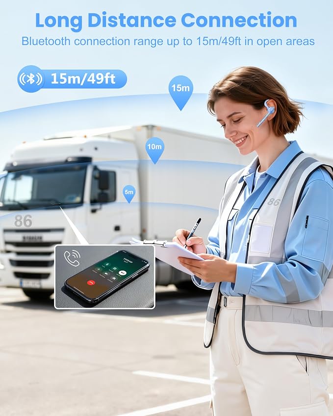 New Bee Bluetooth Headset, Single-Ear Bluetooth Earpiece for Cell Phone Calls, Dual Mic with Mute Button, 72H Talk Time, 500mAh Charging Case Wireless Headset for Phone and Laptop
