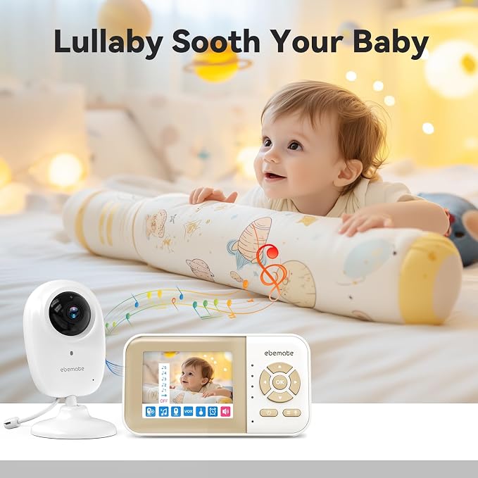 ebemate WiFi Video Baby Monitor with 2 Camera,2.8" Display with 1500Ft Long Range,WiFi On/Off,1080P No Glow Night Vision,2-Way Talk Baby Cam Monitoring