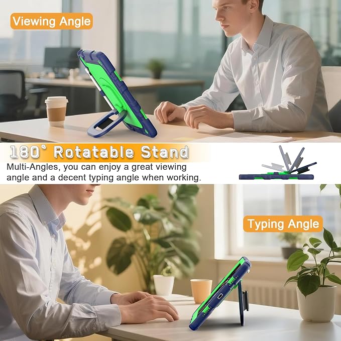 Grifobes for iPad A16 11th/10th Generation Case 2025/2022, for 11 Inch/10.9 Inch iPad Case Cover with Screen Protector, 360°Rotate Stand, Hand & Shoulder Strap, Pencil Holder, Blue Green