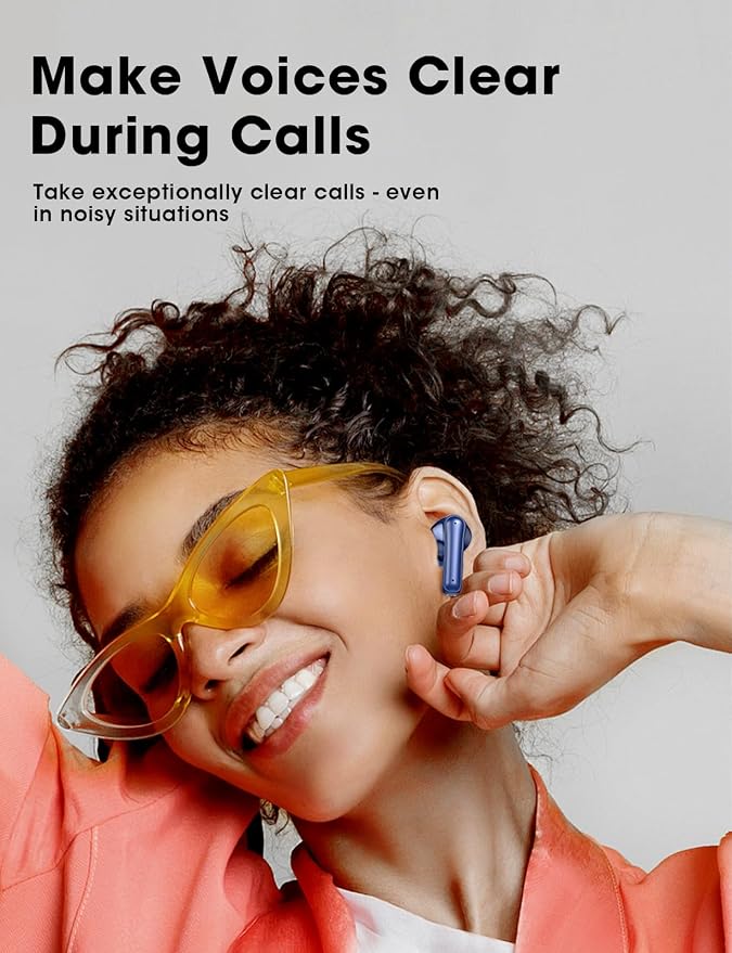 Wireless Earbuds Deep Bass Sound Ear Buds, Bluetooth 5.3 Headphones 48H Playtime, LED Display Earphones with Mic, IPX7 Waterproof Lightweight in-Ear Buds, Touch Control for iPhone TV Laptop Blue