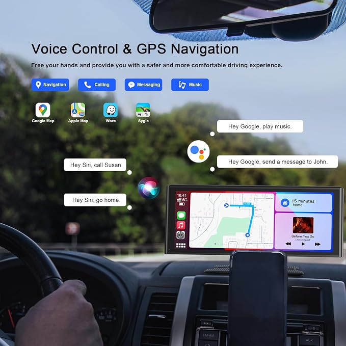 Avylet 9.26" Portable Carplay Screen for Car with Wireless Apple Car Play & Android Auto Touch Screen, OTA Upgrade, Backup Camera, Voice Control, GPS Navigation, Mirror Link, Bluetooth 5.0, FM, AUX