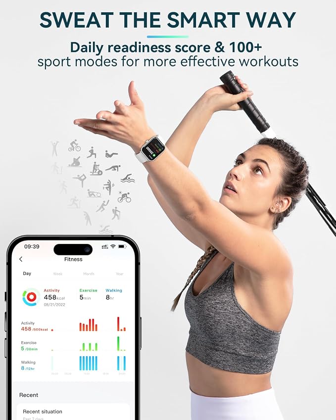 aeac Smart Watches for Women Men Android & iPhone, Alexa Built-in, 1.8" Touch Screen Fitness Tracker with Answer/Make Calls, IP68 Waterproof Heart Rate/Sleep/SpO2 Monitor, Pedometer, 110+ Sport Modes