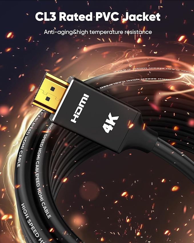 Capshi 4K Long Fiber Optic HDMI Cable 100ft, in-Wall CL3 Rated HDMI Cable 2.0 Support (4K@60Hz HDR10 8/10bit 18Gbps HDCP2.2 ARC) High Speed HD Shielded Cord Compatible with TV, Laptop, PC, HDTV