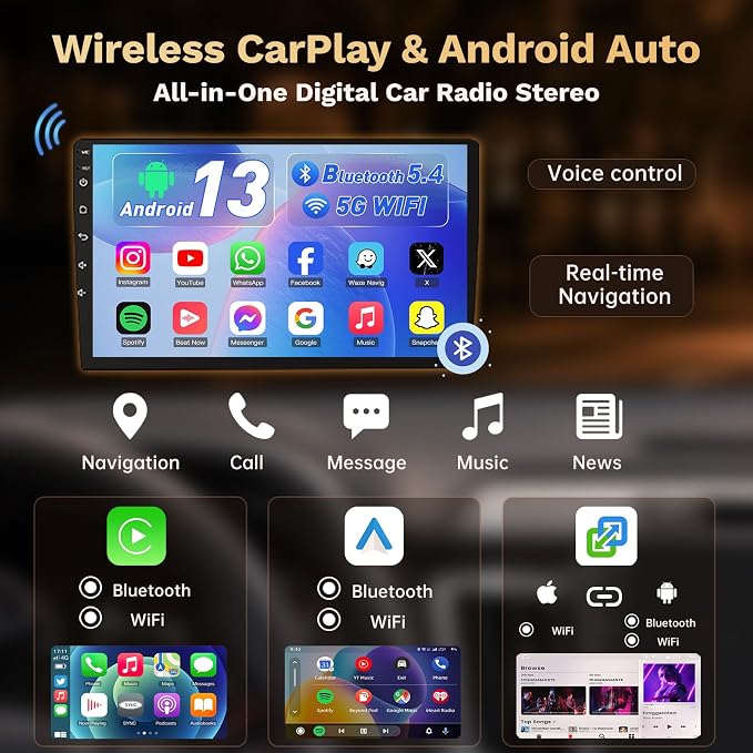 4GB RAM+64GB ROM Car Radio for Dodge Ram 1500 2500 2013-2018: 9-Inch 1280 * 800 IPS Touchscreen Upgrade Stereo with Wireless Carplay Android Auto 1080P Backup Camera Bluetooth 5.4 GPS 5G WiFi SWC FM
