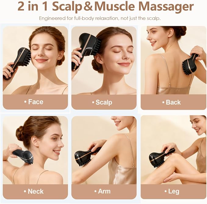 Electric Scalp Massager for Full-Body Relaxation - Cordless Handheld Head Massager with 5-Speed Deep Tissue Therapy & Fatigue Relief for Face, Arm, Shoulder & Body,Ideal for Home/Office Use