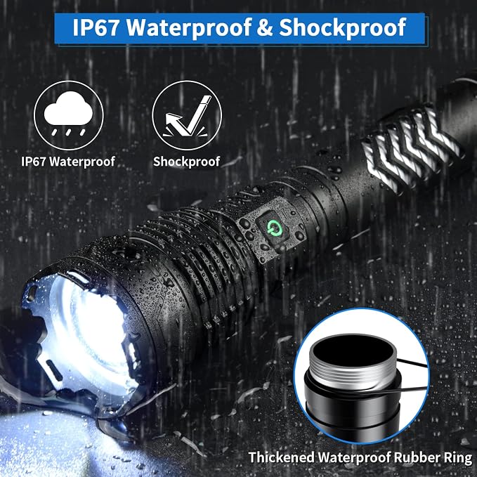 Weoxi Rechargeable Flashlights High Lumens, 100000 Lumens Super Bright Flashlights with Long Handle, 5 Modes & Zoomable, Waterproof Powerful Handheld Flashlight for Camping Emergency