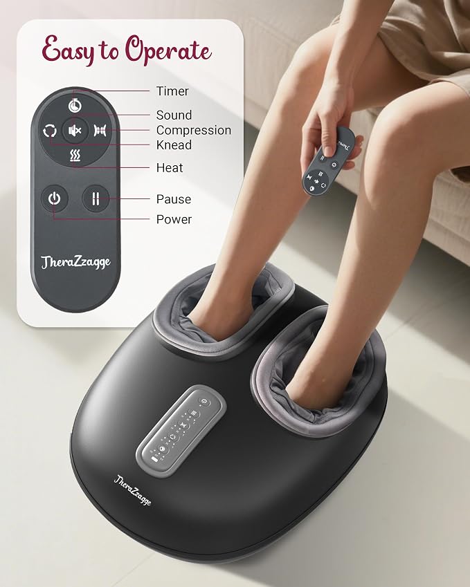 Foot Massager with Heat, Compression, Shiatsu Foot Massager Machine with Remote, Auto-Off Timers, Foot Warmer for Home Office, Up to Size 14,Black