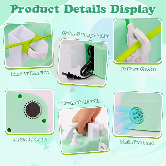 Electric Balloon Pump 4-in-1 Air Pump Portable Electric Balloon Blower Machine Dual Nozzle Quick-Fill 110V AC Inflator Deflator for Balloons Pool Floats Air Mattress Inflatables
