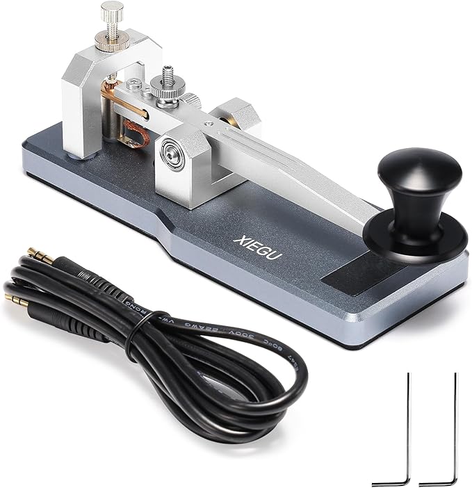 XIEGU VK-5 Mini CW Straight Key, Portable Morse Code Key Telegraph Key with Durable CNC Aluminum Base Silver-Plated Copper Contacts, 3.5mm Jack, for HF Transceiver G90/X6100/X6200/X5105/G106