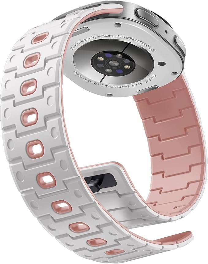 Bandletic Silicone Magnetic Band Compatible with Samsung Galaxy Watch 8 40mm 44mm / 8 Classic 46mm 2025, No Gap Soft Sport Wristbands Breathable Replacement Strap for Men Women, White/Pink