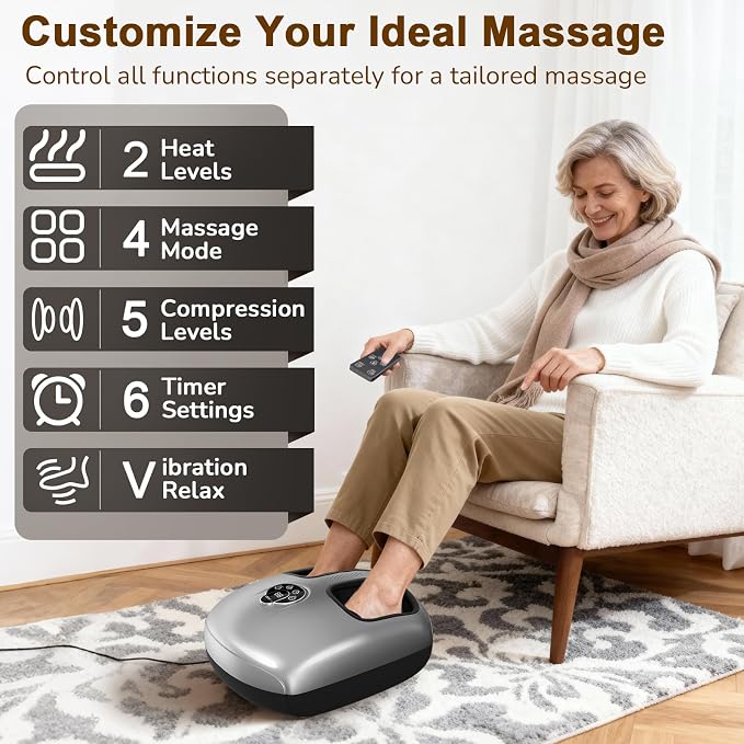 Foot Massager with Heat & Compression for Neuropathy and Tired Feet | Removable liners for easy cleaning, Thoughtful Gift for Family, Friends & Loved Ones