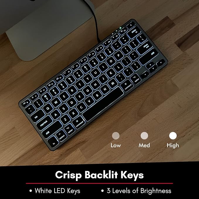 Macally Backlit Compact Keyboard and a Wired Computer Mouse, Sleek Black