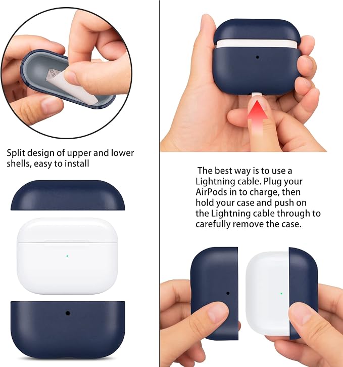 Maogoam for Leather AirPods Pro 2 Case Cover with Button, Genuine Crystal Vegetable Tanned Oil Wax Leather Case for AirPods Pro 2nd Generation, Retro Elegant Style, Front LED Visible,Blue