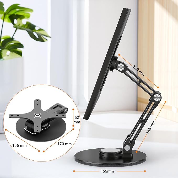 Swivel and Tilt Stand for Echo Show 15 (Gen 1, Gen 2), Portable Monitor Stand, Adjustable Angle and Height with 360° Rotation Bases, Switching Between Landscape and Portrait Screens (Black)