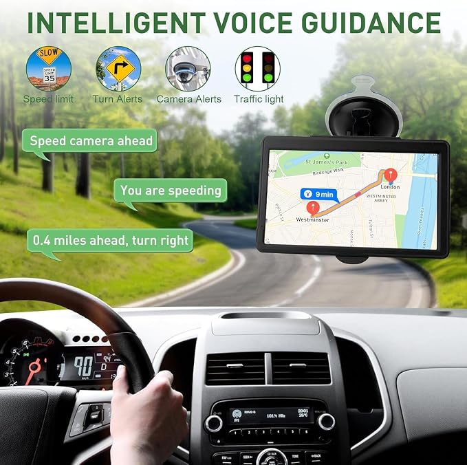 GPS Navigator for Car Truck RV - Navigation System, 2025 America/Canada/MX Maps Free Lifetime Update, Voice Guidance, Speed and Red Light Warning, 7 Inch Touchscreen Vehicle GPS para carros Trucker