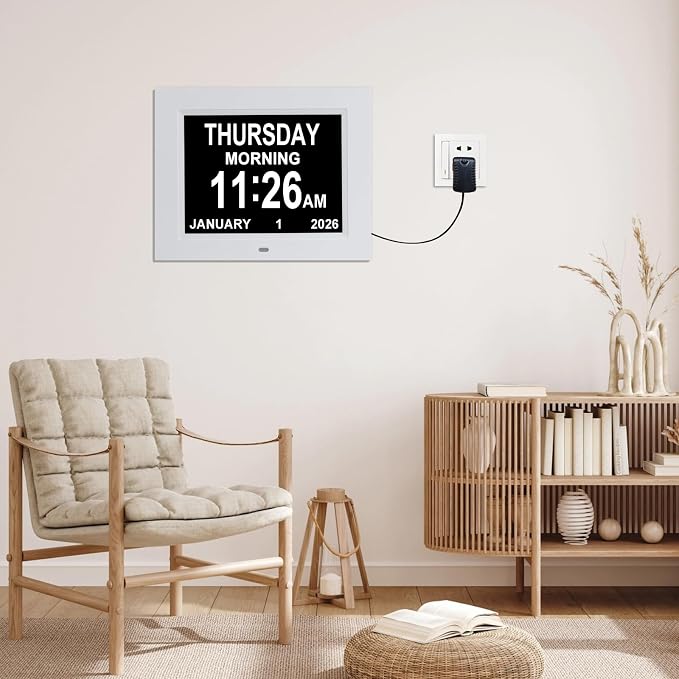 Aowasi 8 Alarms Digital Clock, Extra Large Display Wall Digital Day Calendar Clock with Non-Abbreviated Day & Month Alarm Clocks for Seniors Impaired Vision Dementia Elderly Alzheimer