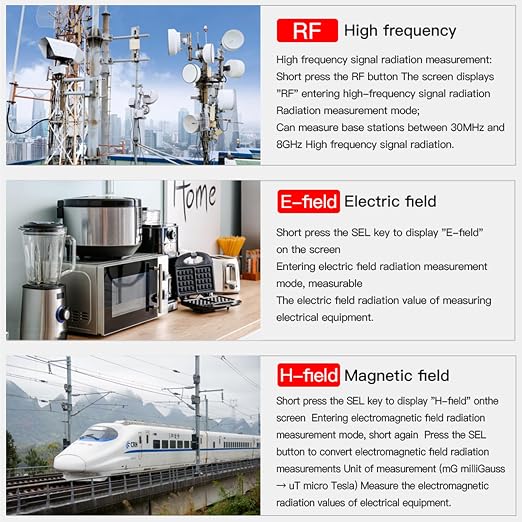 AceFox EMF Detector for Detecting EF RF MF, Digital LCD Display, Measures uT mG/V/m pW/cm², 3-in-1 Rechargeable EMF Meter for Home Office EMF Inspections, and Ghost Hunting