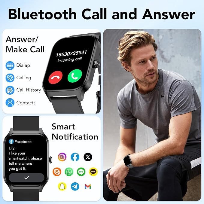Smart Watch for Men Women,1.85" HD Fitness Tracker with Bluetooth Calls/ AI Voice Control, 120+Sports Modes, 24/7 Heart Rate/Sleep Monitor, Pedometer, Calories, Waterproof Smartwatch for Android iOS