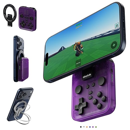 abxylute M4 Snap-On Mobile Gaming Controller for Android & iPhone, Switch 1&2, Portable Bluetooth Mini Controller, Pocket-Sized Retro Emulator Gamepad w/Stand, Dual Joystick Turbo Pro Gaming, Magnetic (Purple)