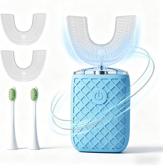 Sonic Electric U Shaped Toothbrush for Adults, Automatic Full Mouth Cleaning Toothbrush, 360° Stain Removal, IPX7 Waterproof Rechargeable, 3 U-Shape & 2 Straight Brush Heads