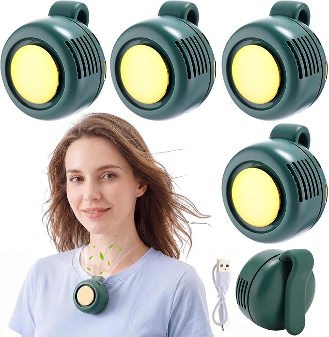 4 Pack 360° Portable Silent Mini Bladeless Electric Fan, Small Fan Clip on for Shirt & Waist, 3 Speeds Rechargeable Whirlwind Cooling Fans for Outdoor Travel Office(Green)