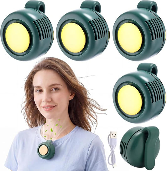 4 Pack 360° Portable Silent Mini Bladeless Electric Fan, Small Fan Clip on for Shirt & Waist, 3 Speeds Rechargeable Whirlwind Cooling Fans for Outdoor Travel Office(Green)