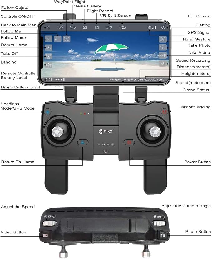 Contixo F24 Pro 4K UHD Foldable Drone – 30 Min Flight Time, Brushless Motors, Advanced GPS Navigation, Intelligent Flight Modes, Wi-Fi FPV, Auto Return to Home, Optical Flow Positioning